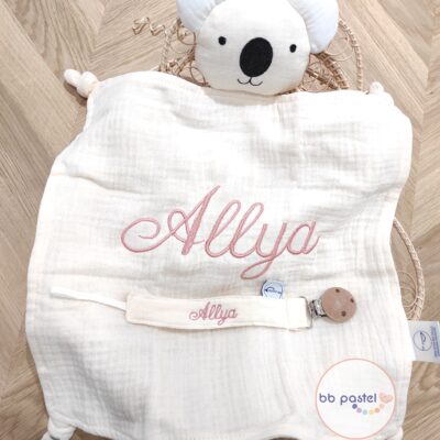 coffret duo doudou attache tétine koala crème